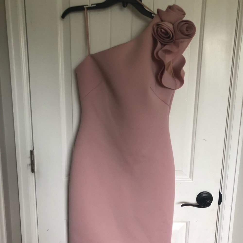 Blush off the shoulder dress